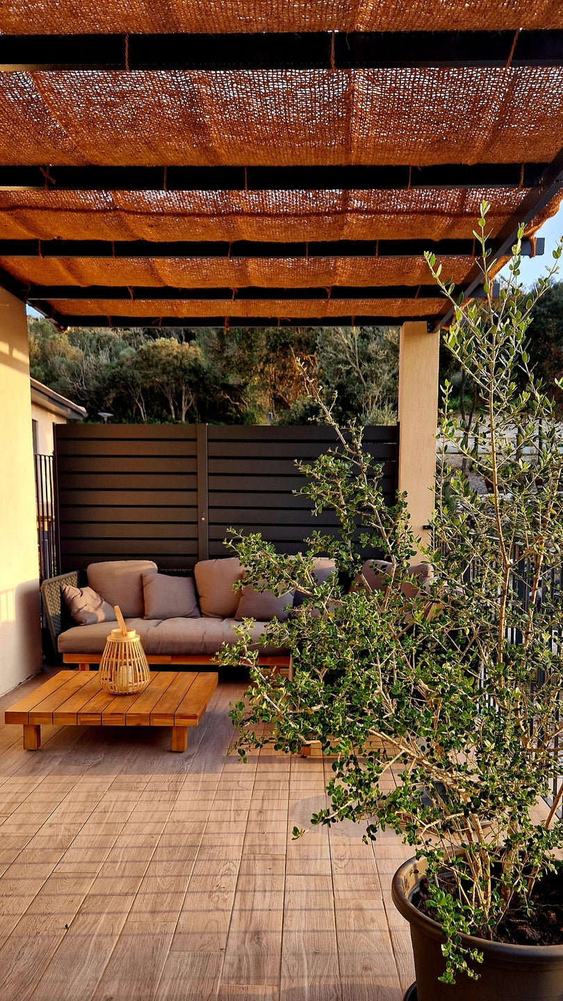 Toile d'ombrage en fibre de coco pour pergola