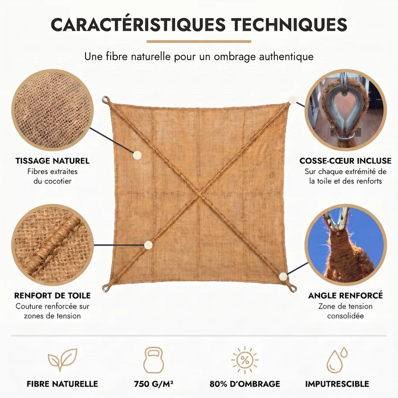 Voile d'ombrage en fibre de coco