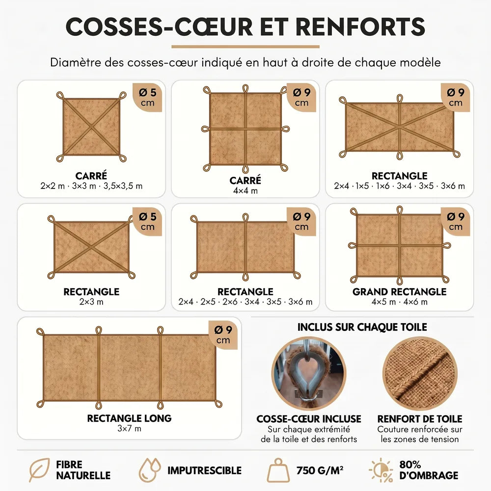 Voile d'ombrage en fibre de coco