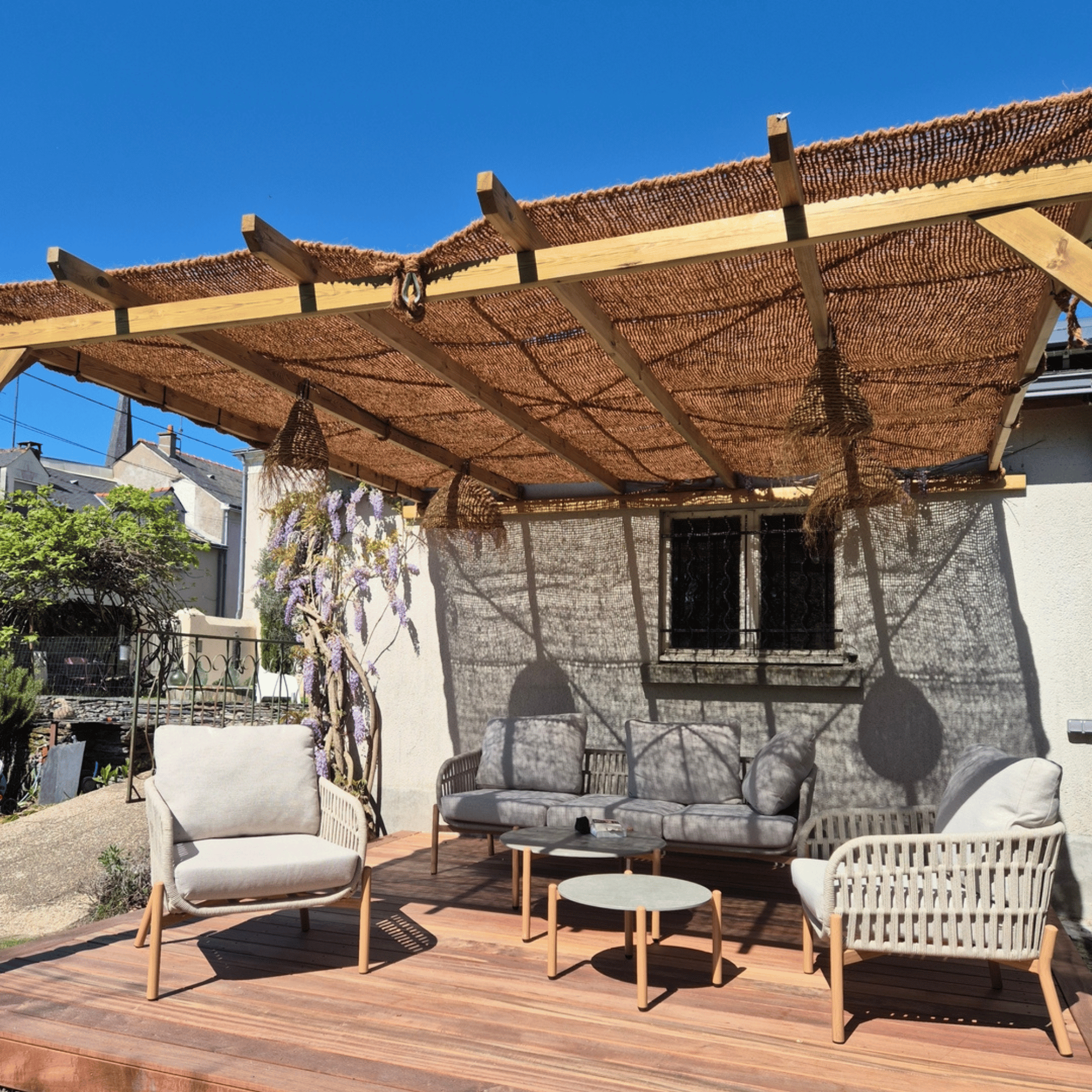 Toile d'ombrage en fibre de coco pour pergola