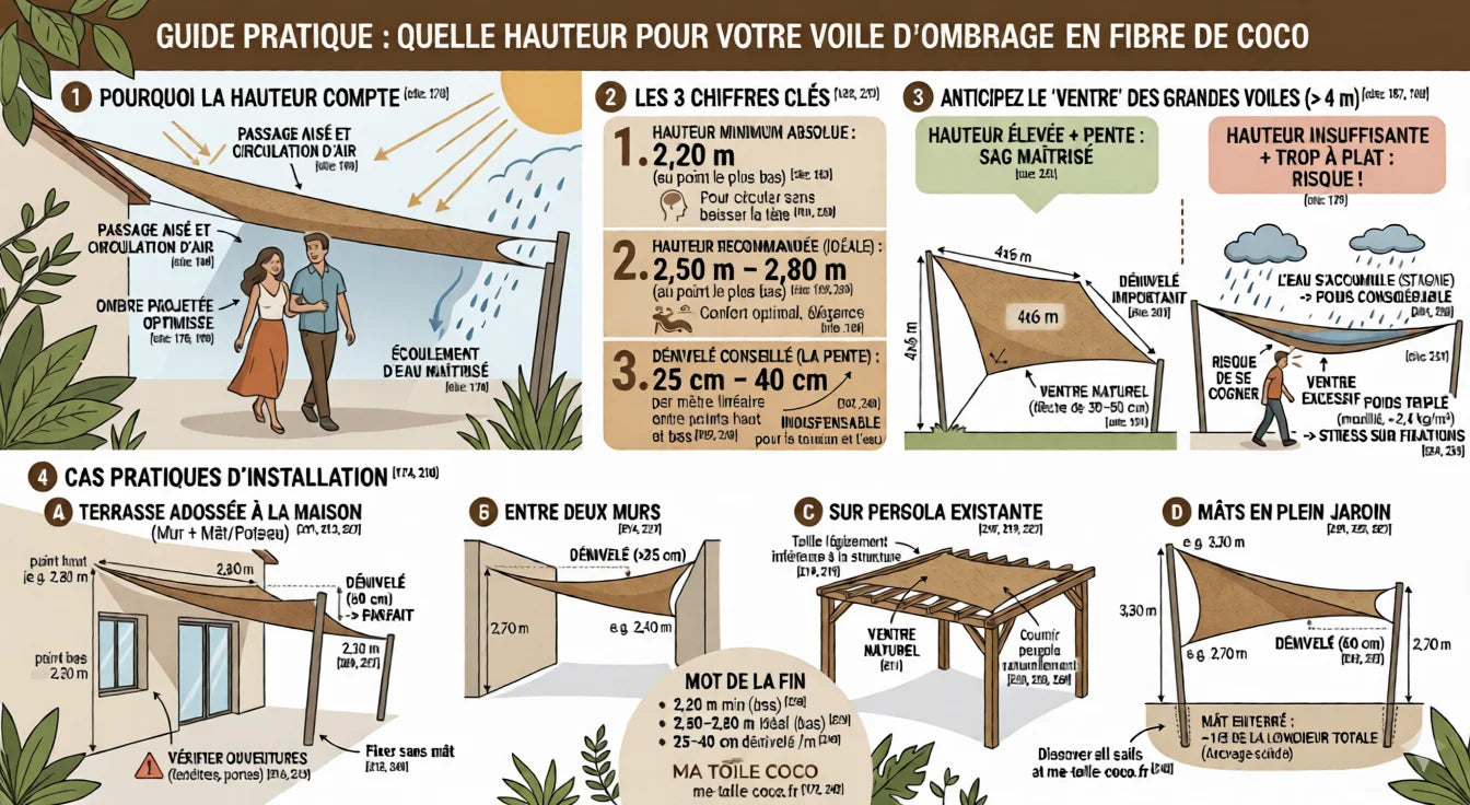 Guide pour fixer sa toile d'ombrage à la bonne hauteur