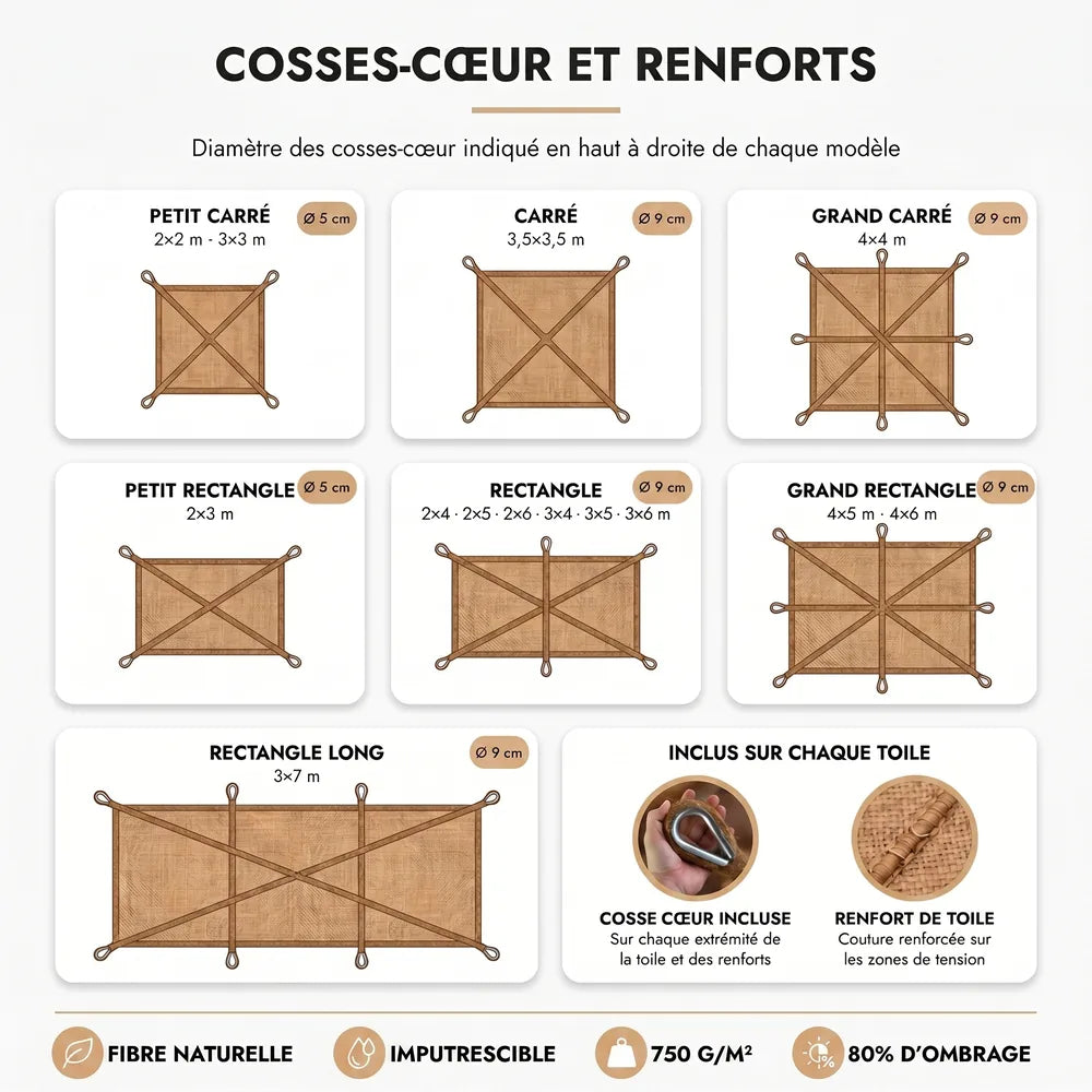Toile d'ombrage en fibre de coco pour pergola
